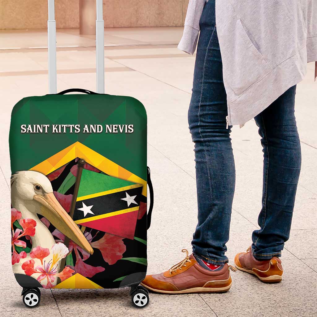 Saint Kitts and Nevis Luggage Cover Pelican With Poinciana Flowers DT05