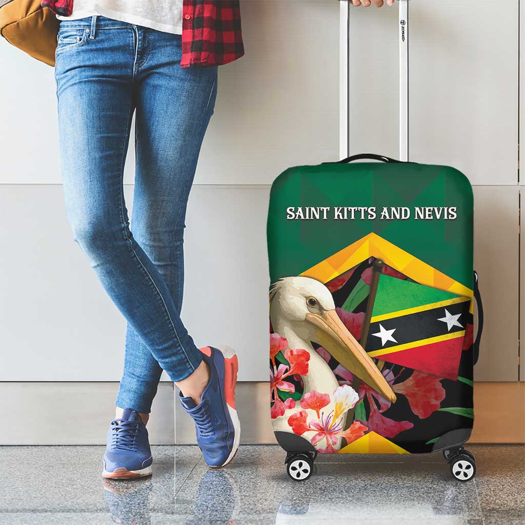 Saint Kitts and Nevis Luggage Cover Pelican With Poinciana Flowers DT05