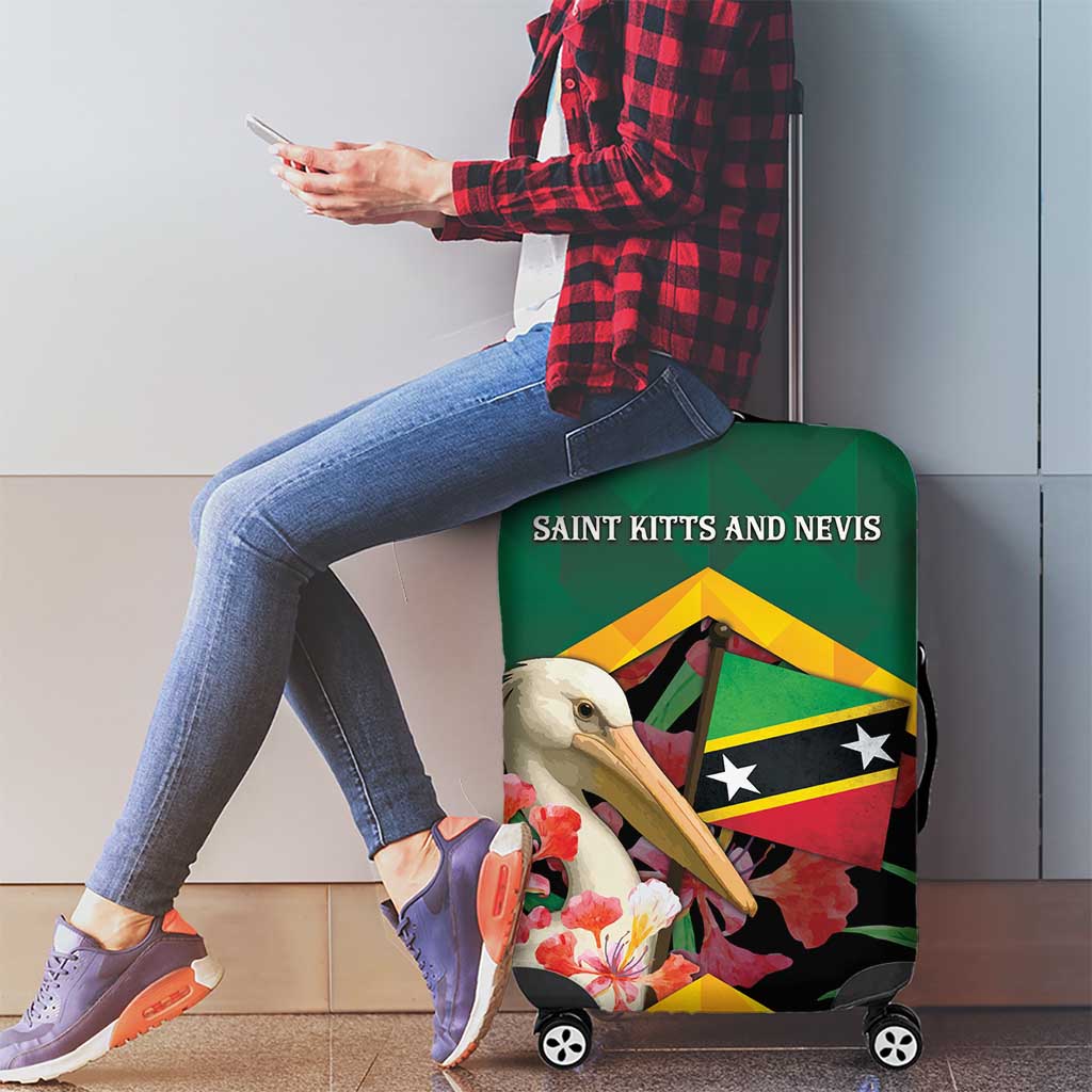 Saint Kitts and Nevis Luggage Cover Pelican With Poinciana Flowers DT05