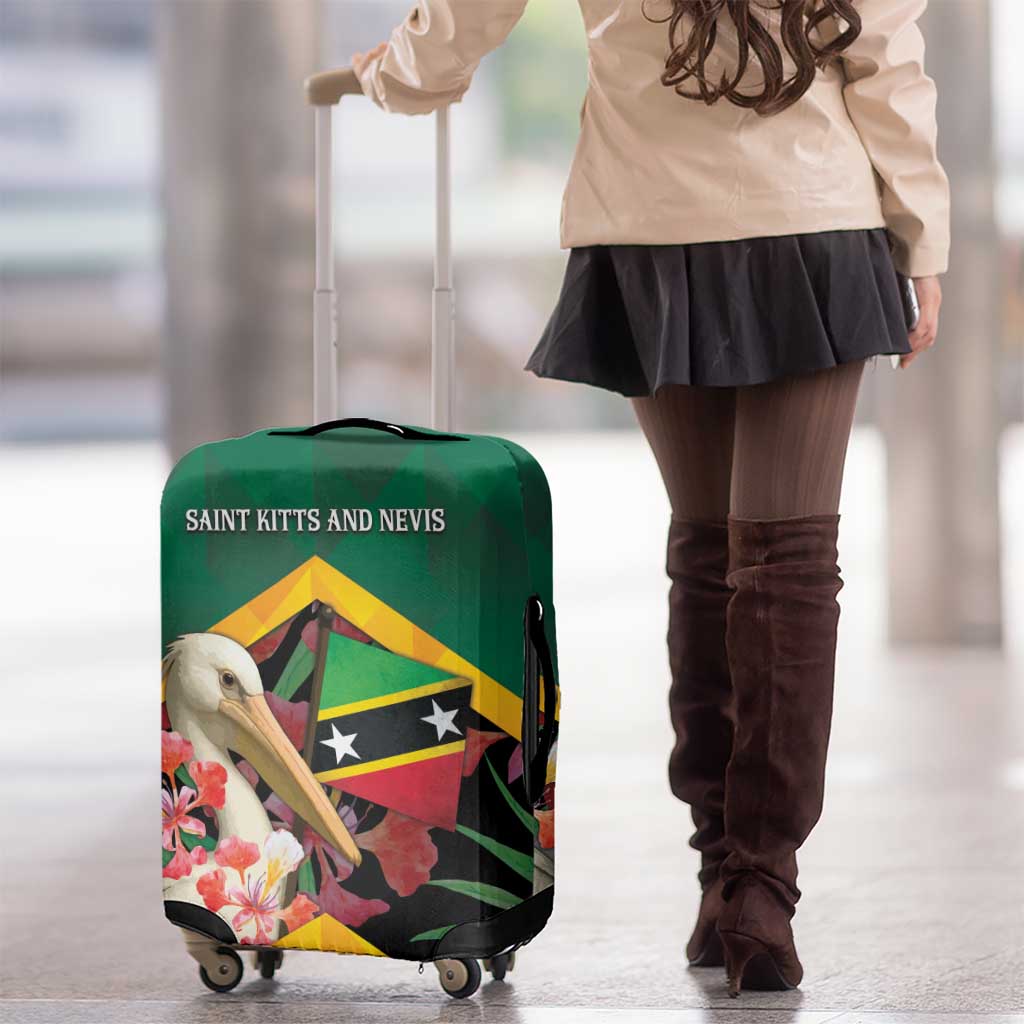 Saint Kitts and Nevis Luggage Cover Pelican With Poinciana Flowers DT05
