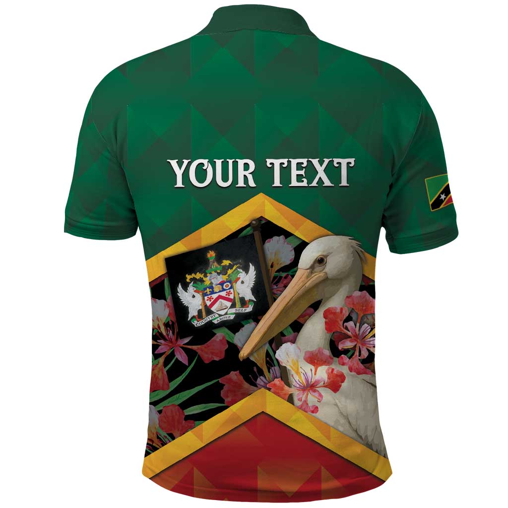 Personalized Saint Kitts and Nevis Polo Shirt Pelican With Poinciana Flowers DT05