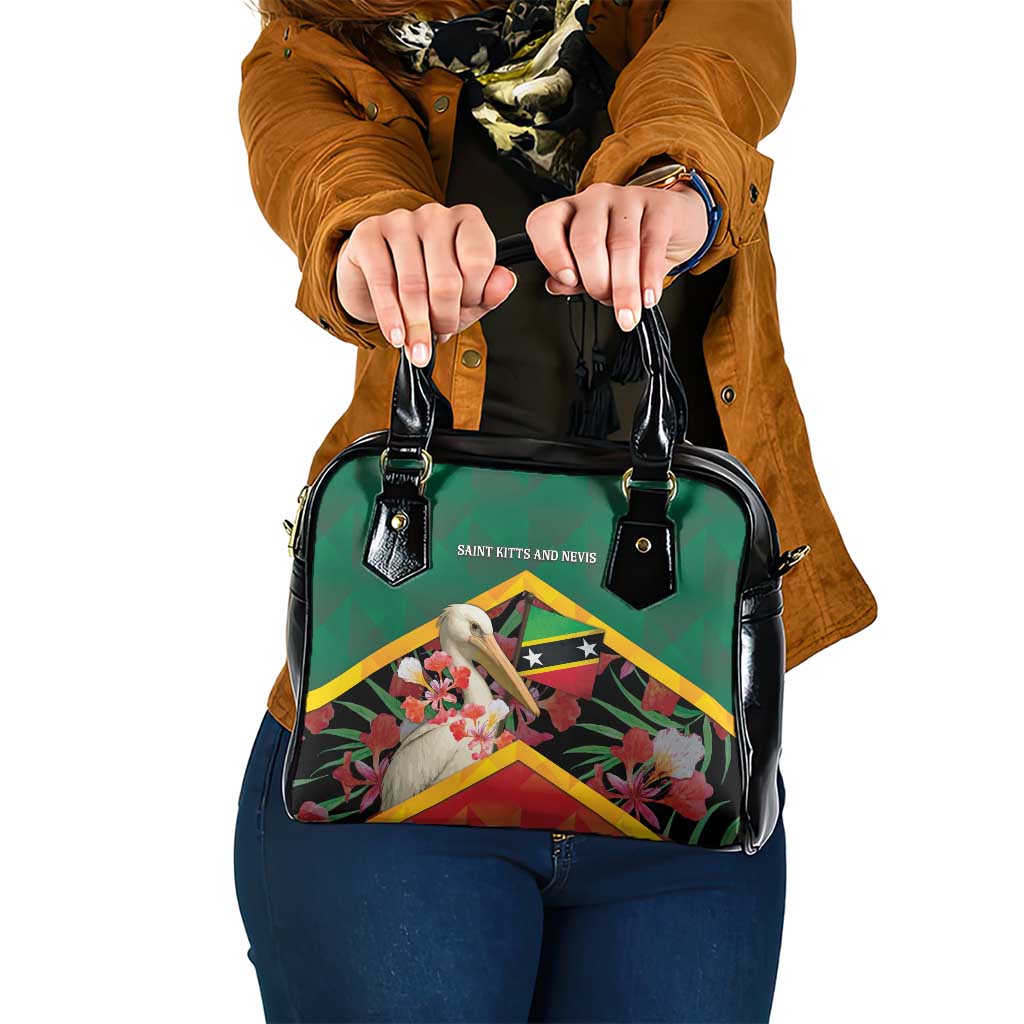 Saint Kitts and Nevis Shoulder Handbag Pelican With Poinciana Flowers DT05