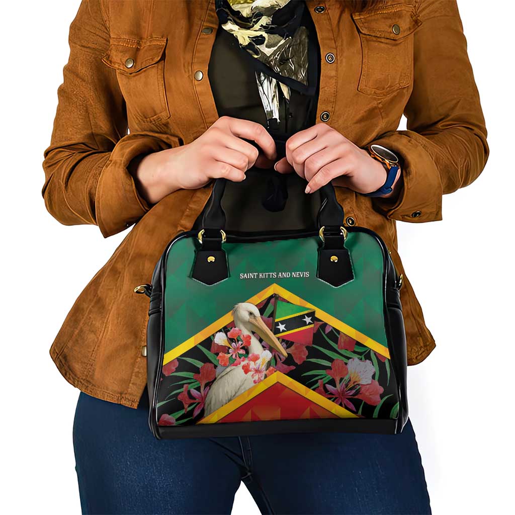 Saint Kitts and Nevis Shoulder Handbag Pelican With Poinciana Flowers DT05
