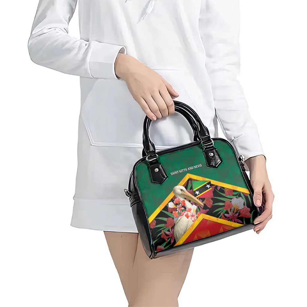 Saint Kitts and Nevis Shoulder Handbag Pelican With Poinciana Flowers DT05