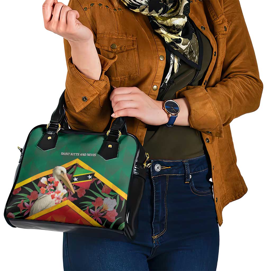 Saint Kitts and Nevis Shoulder Handbag Pelican With Poinciana Flowers DT05