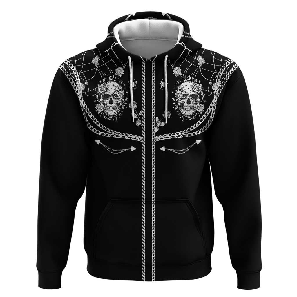 Western Gothic Yoke Hoodie Skull Rose With Spider DT05