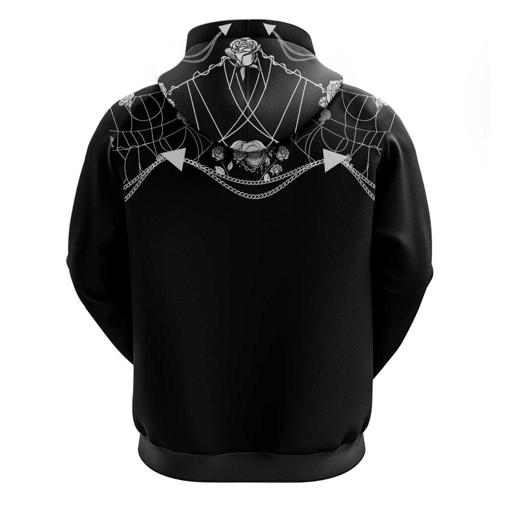 Western Gothic Yoke Hoodie Skull Rose With Spider DT05
