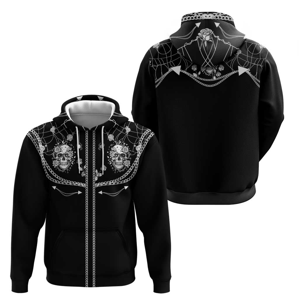 Western Gothic Yoke Hoodie Skull Rose With Spider DT05