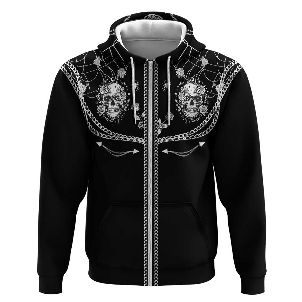 Western Gothic Yoke Hoodie Skull Rose With Spider DT05