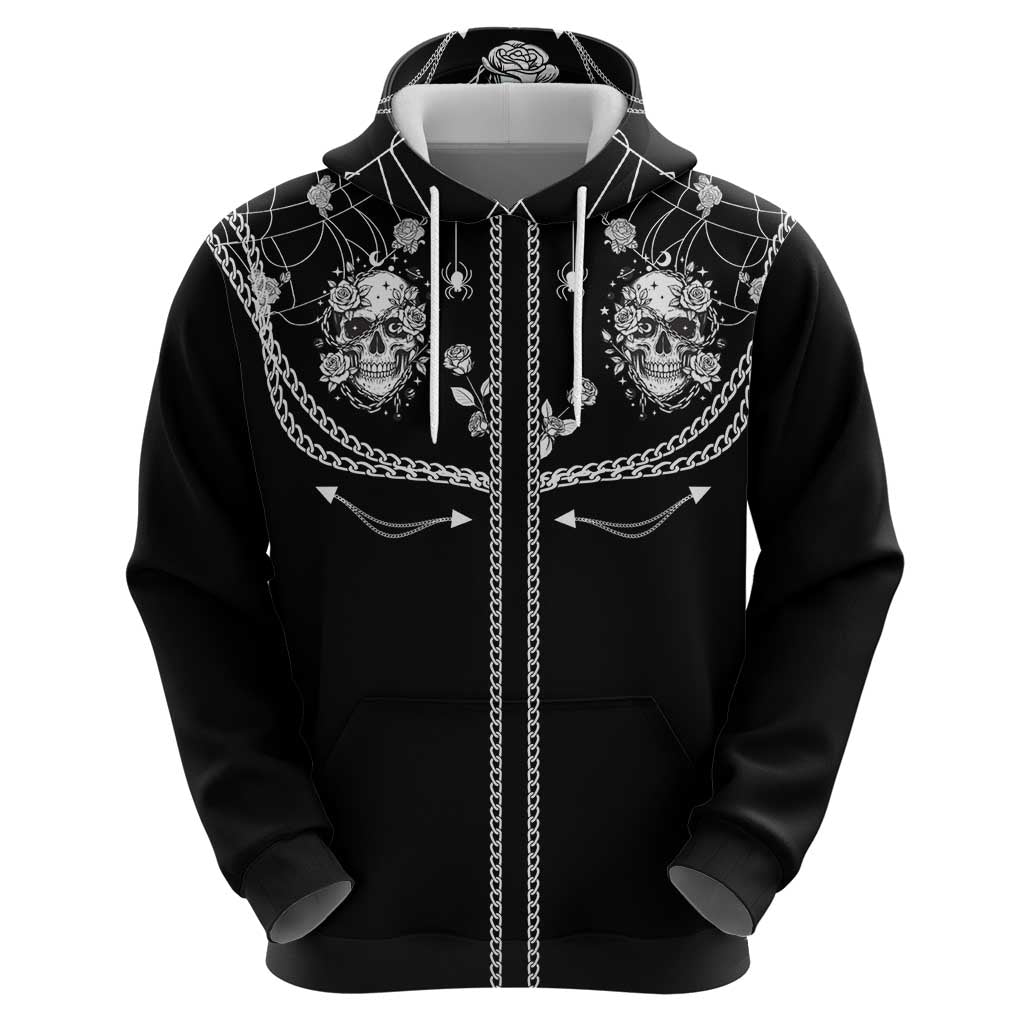 Western Gothic Yoke Hoodie Skull Rose With Spider DT05