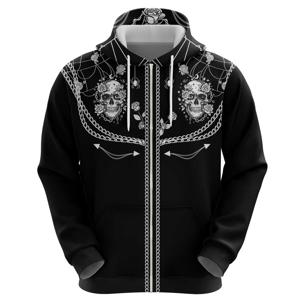 Western Gothic Yoke Hoodie Skull Rose With Spider DT05