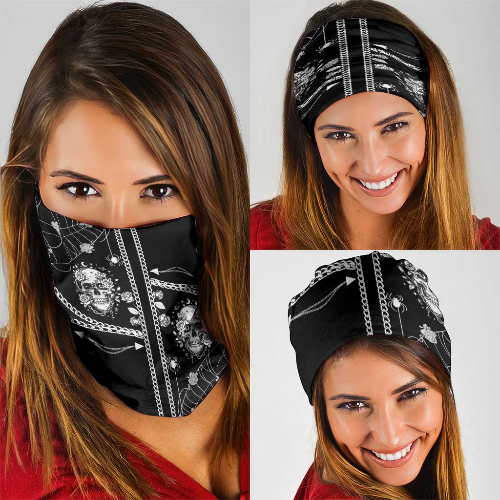 Western Gothic Yoke Neck Gaiter Skull Rose With Spider DT05