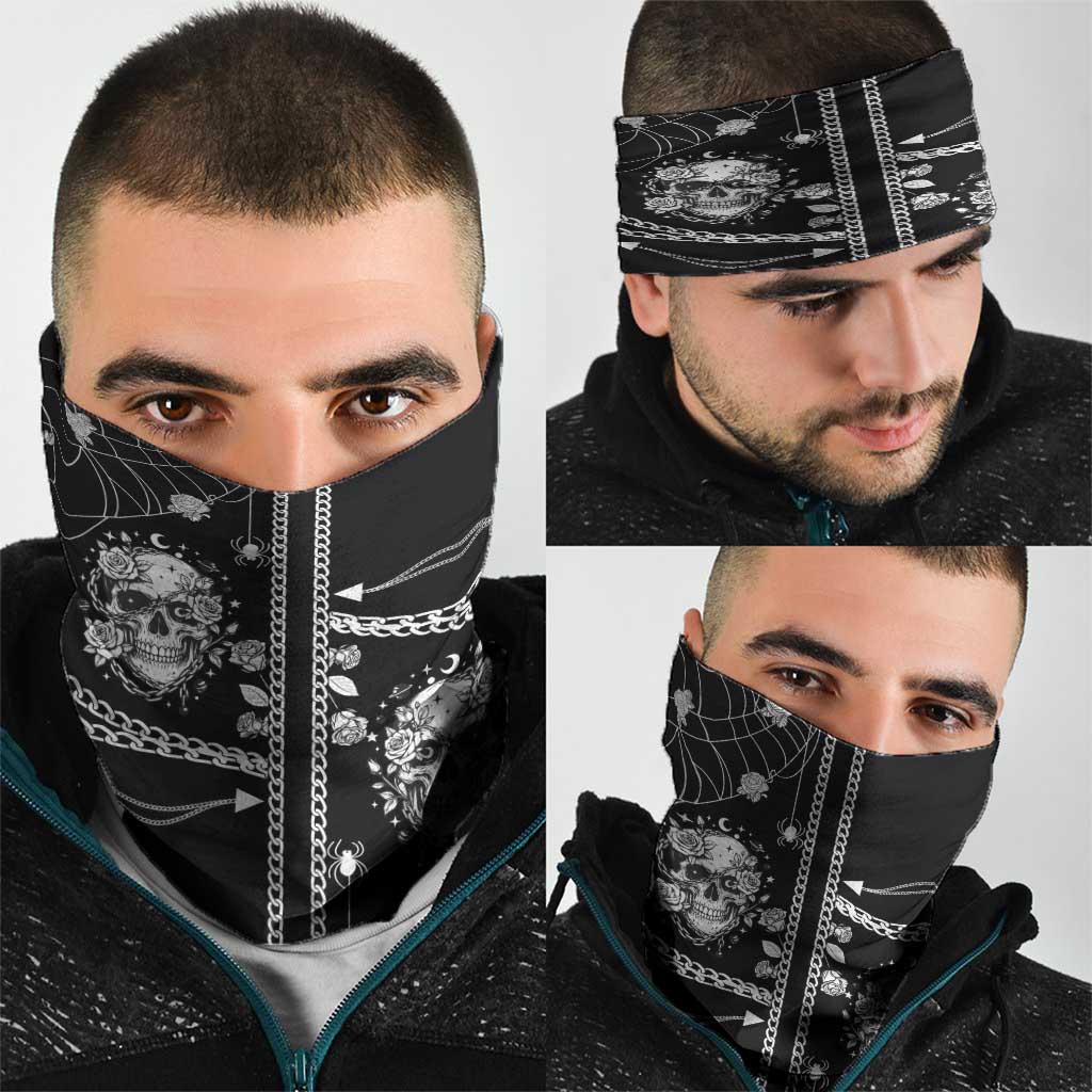 Western Gothic Yoke Neck Gaiter Skull Rose With Spider DT05
