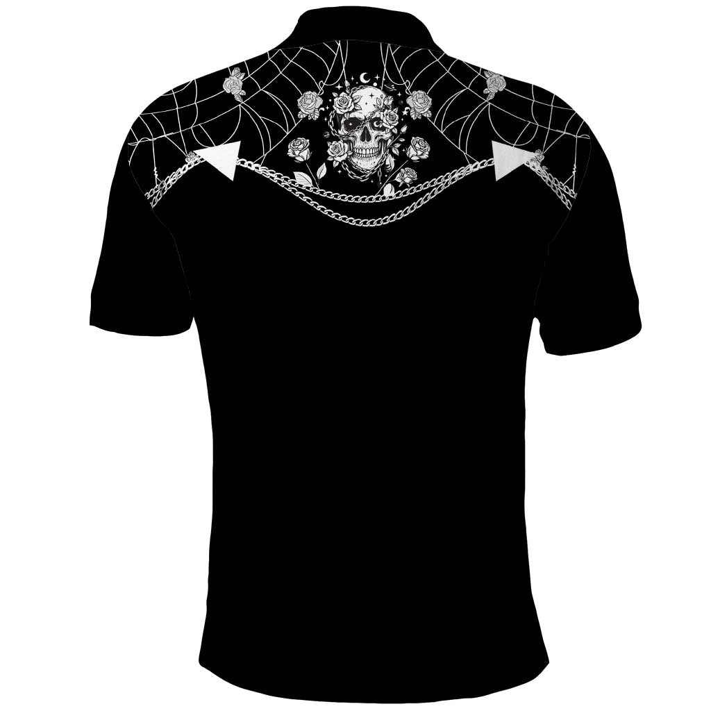 Western Gothic Yoke Polo Shirt Skull Rose With Spider DT05