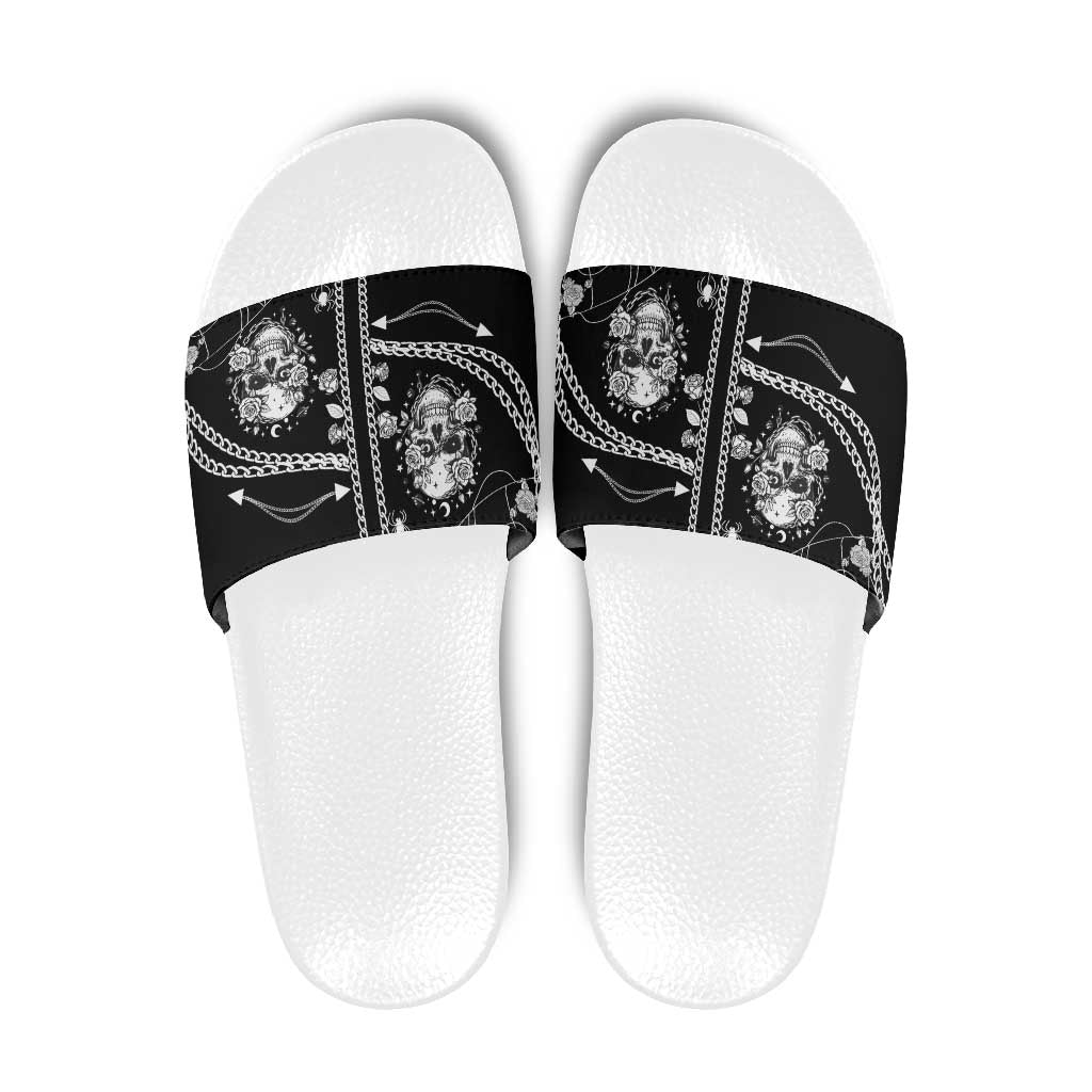 Western Gothic Yoke Slide Sandals Skull Rose With Spider DT05