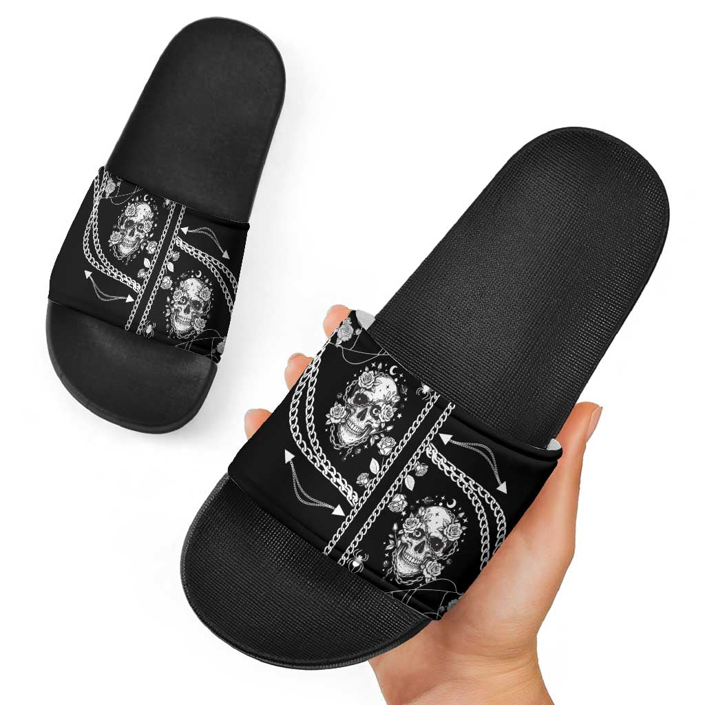 Western Gothic Yoke Slide Sandals Skull Rose With Spider DT05