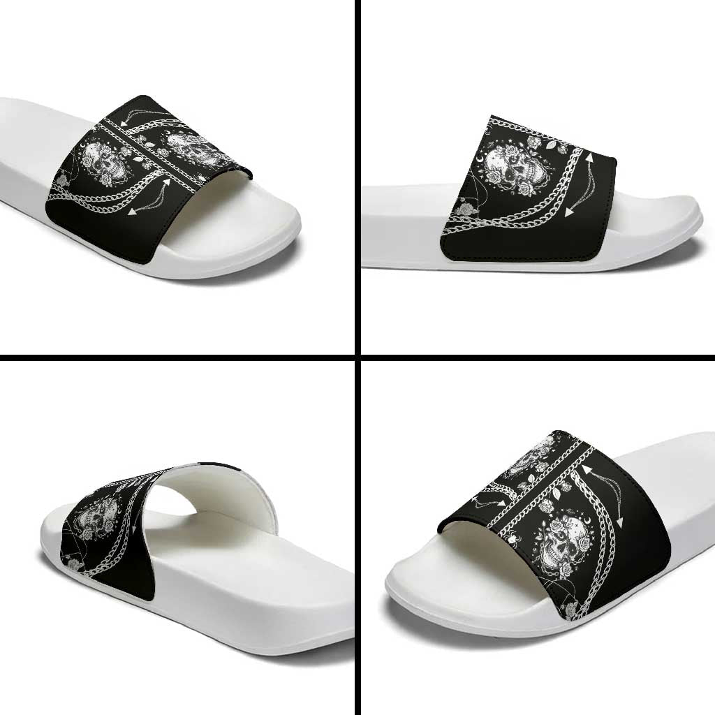 Western Gothic Yoke Slide Sandals Skull Rose With Spider DT05