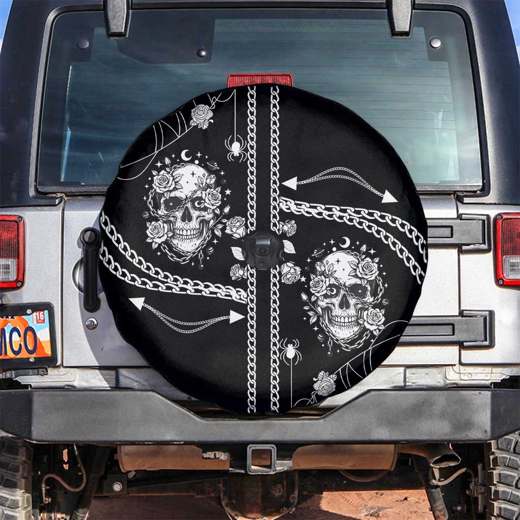 Western Gothic Yoke Spare Tire Cover Skull Rose With Spider DT05