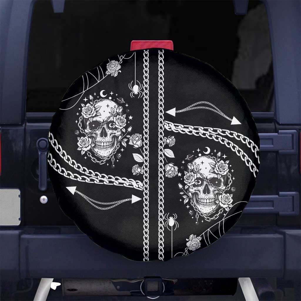 Western Gothic Yoke Spare Tire Cover Skull Rose With Spider DT05