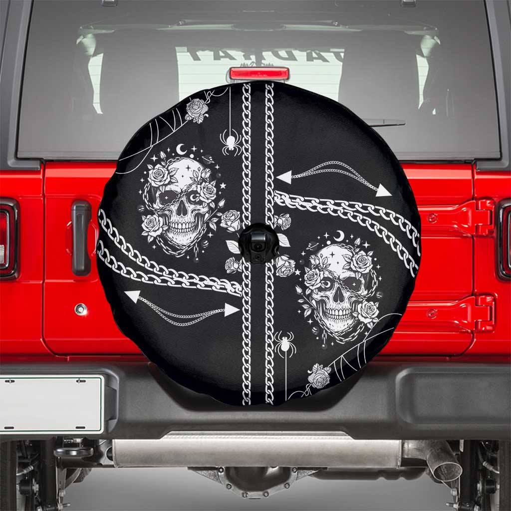 Western Gothic Yoke Spare Tire Cover Skull Rose With Spider DT05
