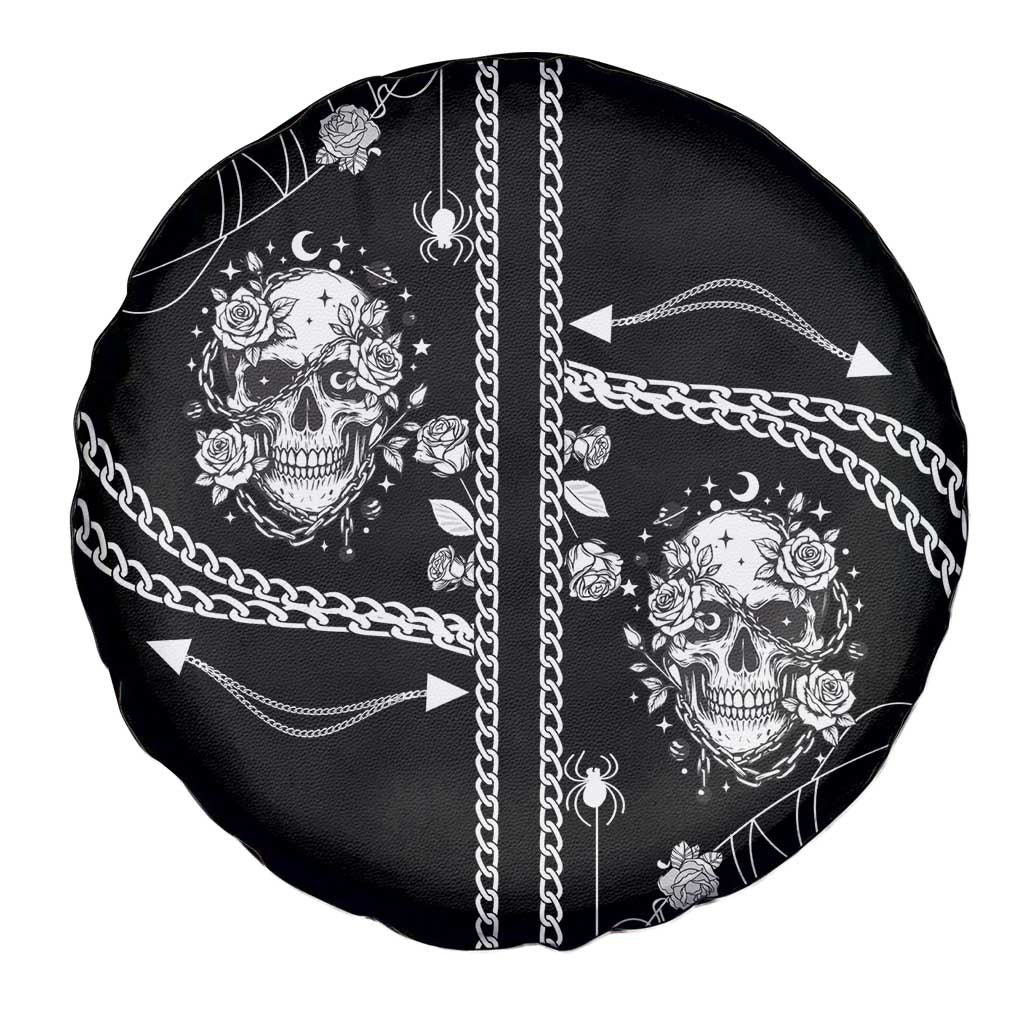 Western Gothic Yoke Spare Tire Cover Skull Rose With Spider DT05