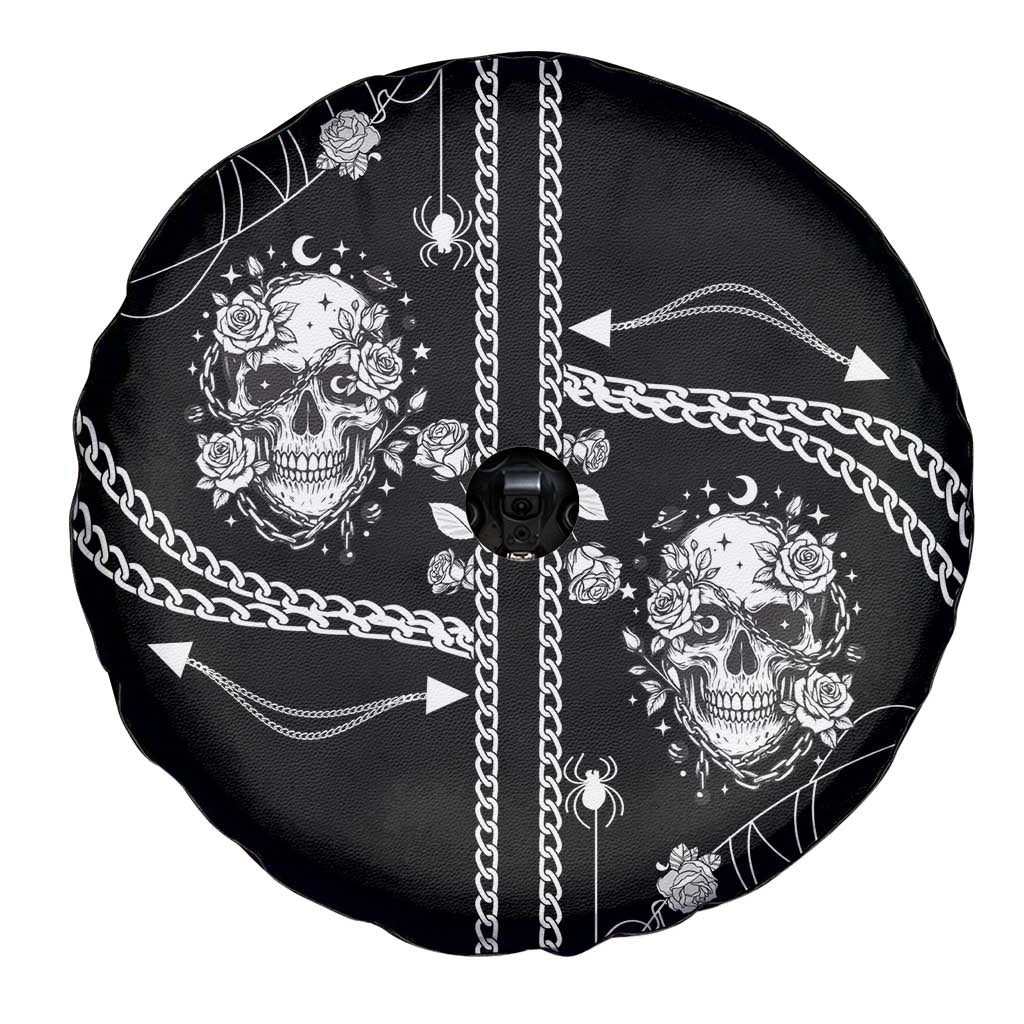 Western Gothic Yoke Spare Tire Cover Skull Rose With Spider DT05