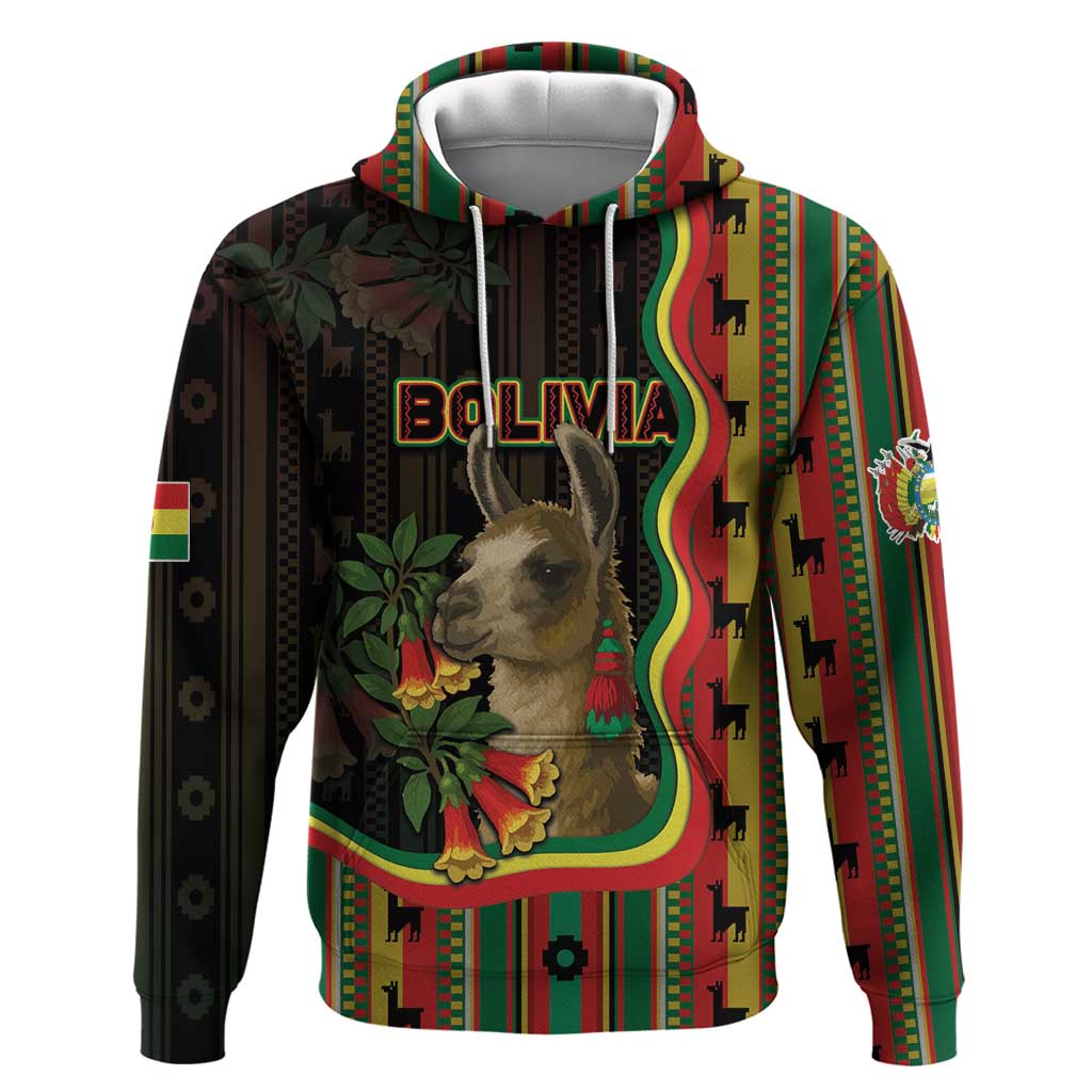 Bolivia Hoodie The Llama With Kantuta Over Andean Patterns DT05