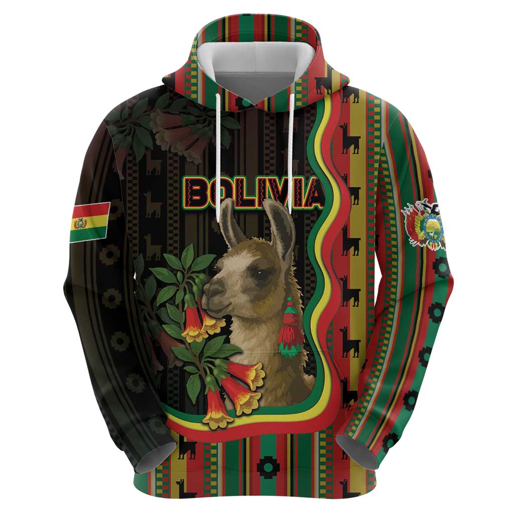 Bolivia Hoodie The Llama With Kantuta Over Andean Patterns DT05