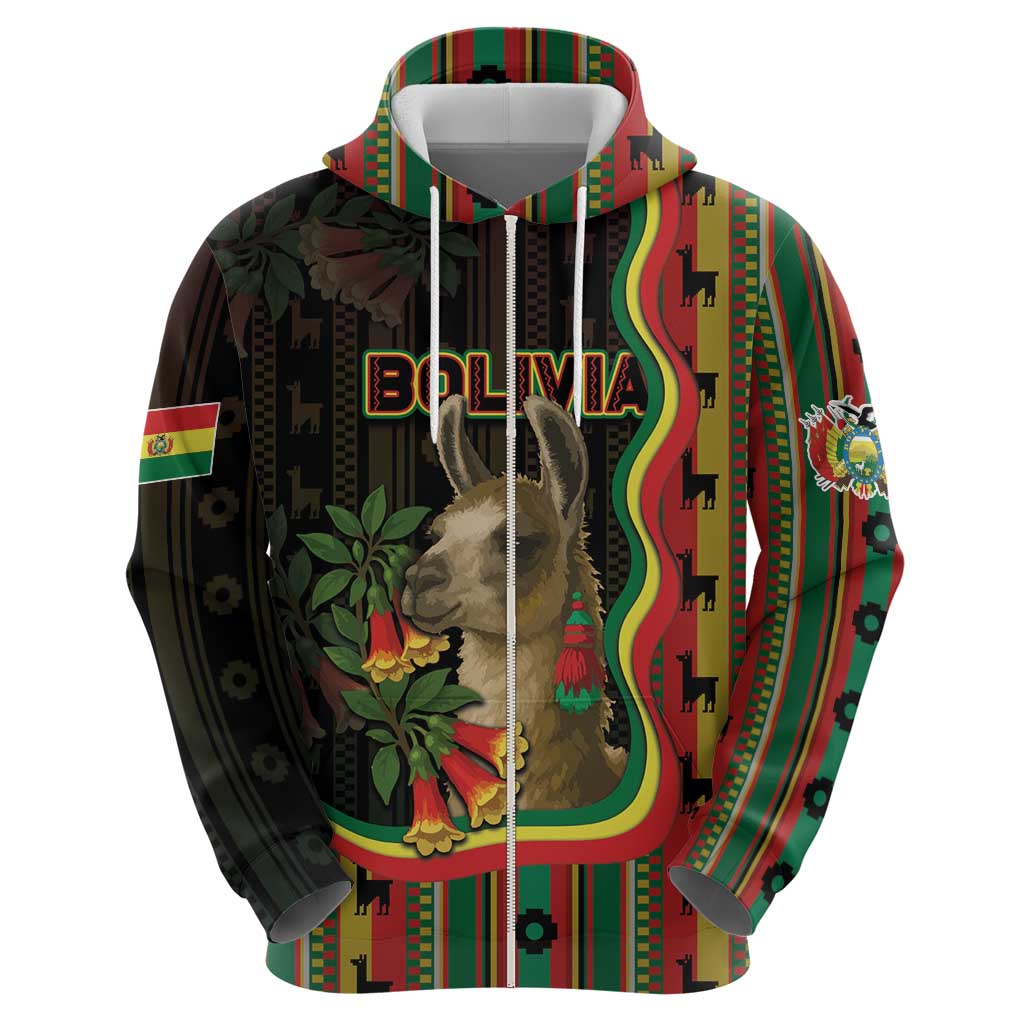 Bolivia Hoodie The Llama With Kantuta Over Andean Patterns DT05