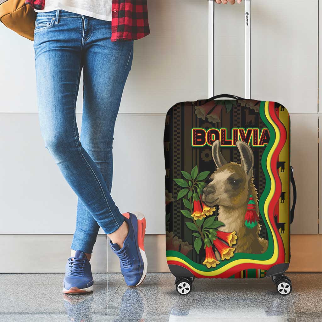 Bolivia Luggage Cover The Llama With Kantuta Over Andean Patterns DT05