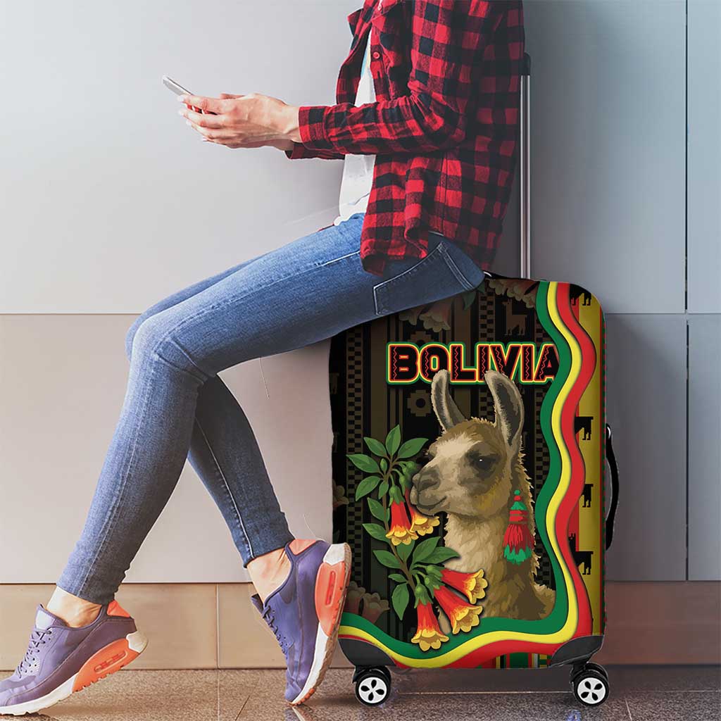 Bolivia Luggage Cover The Llama With Kantuta Over Andean Patterns DT05