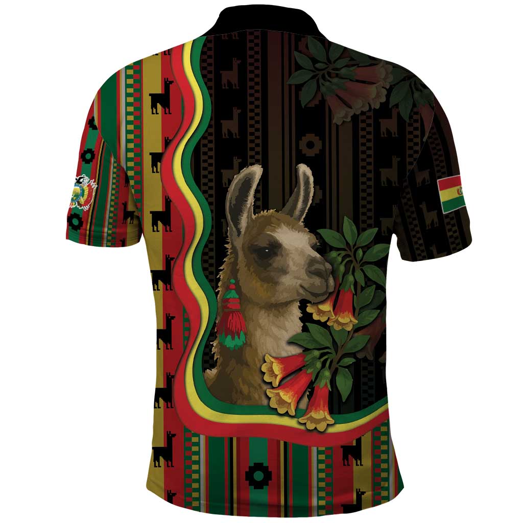 Bolivia Polo Shirt The Llama With Kantuta Over Andean Patterns DT05