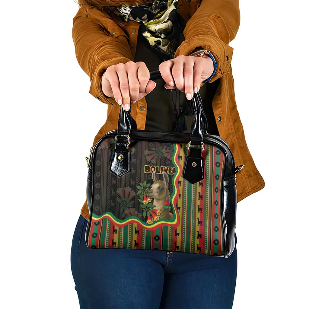 Bolivia Shoulder Handbag The Llama With Kantuta Over Andean Patterns DT05
