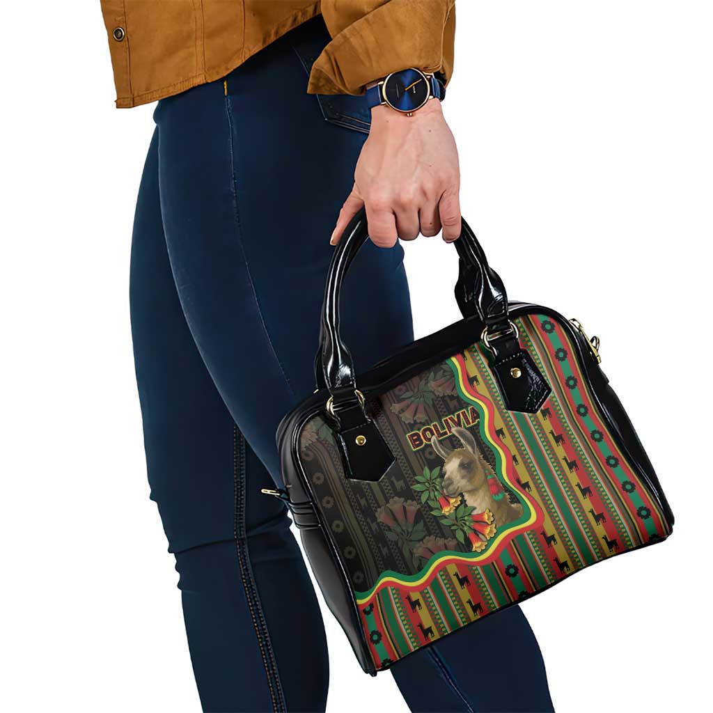 Bolivia Shoulder Handbag The Llama With Kantuta Over Andean Patterns DT05