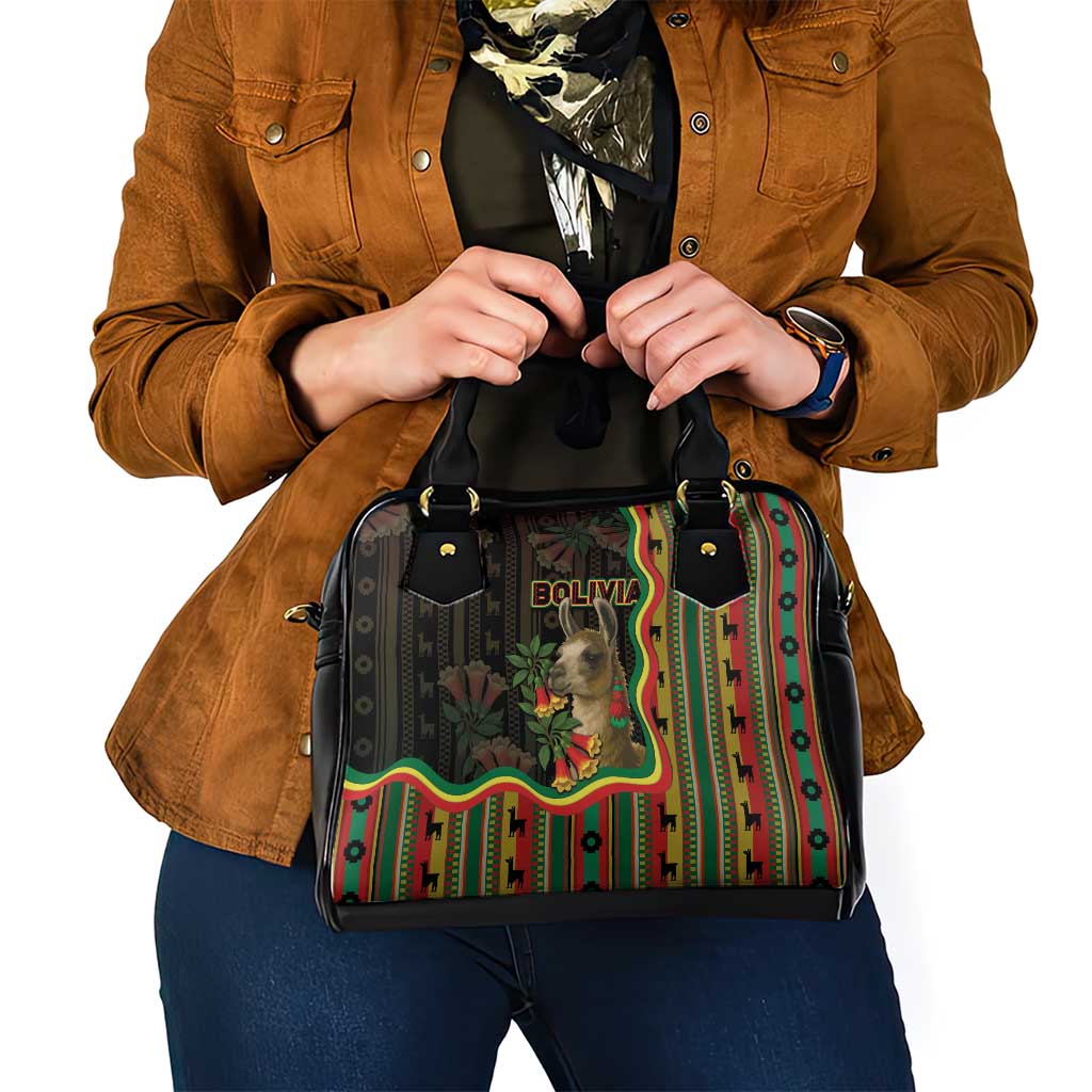 Bolivia Shoulder Handbag The Llama With Kantuta Over Andean Patterns DT05