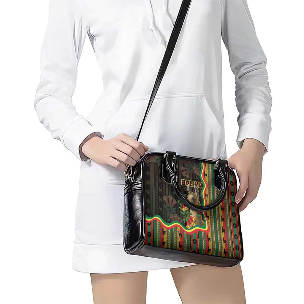 Bolivia Shoulder Handbag The Llama With Kantuta Over Andean Patterns DT05