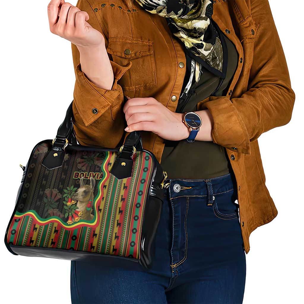 Bolivia Shoulder Handbag The Llama With Kantuta Over Andean Patterns DT05