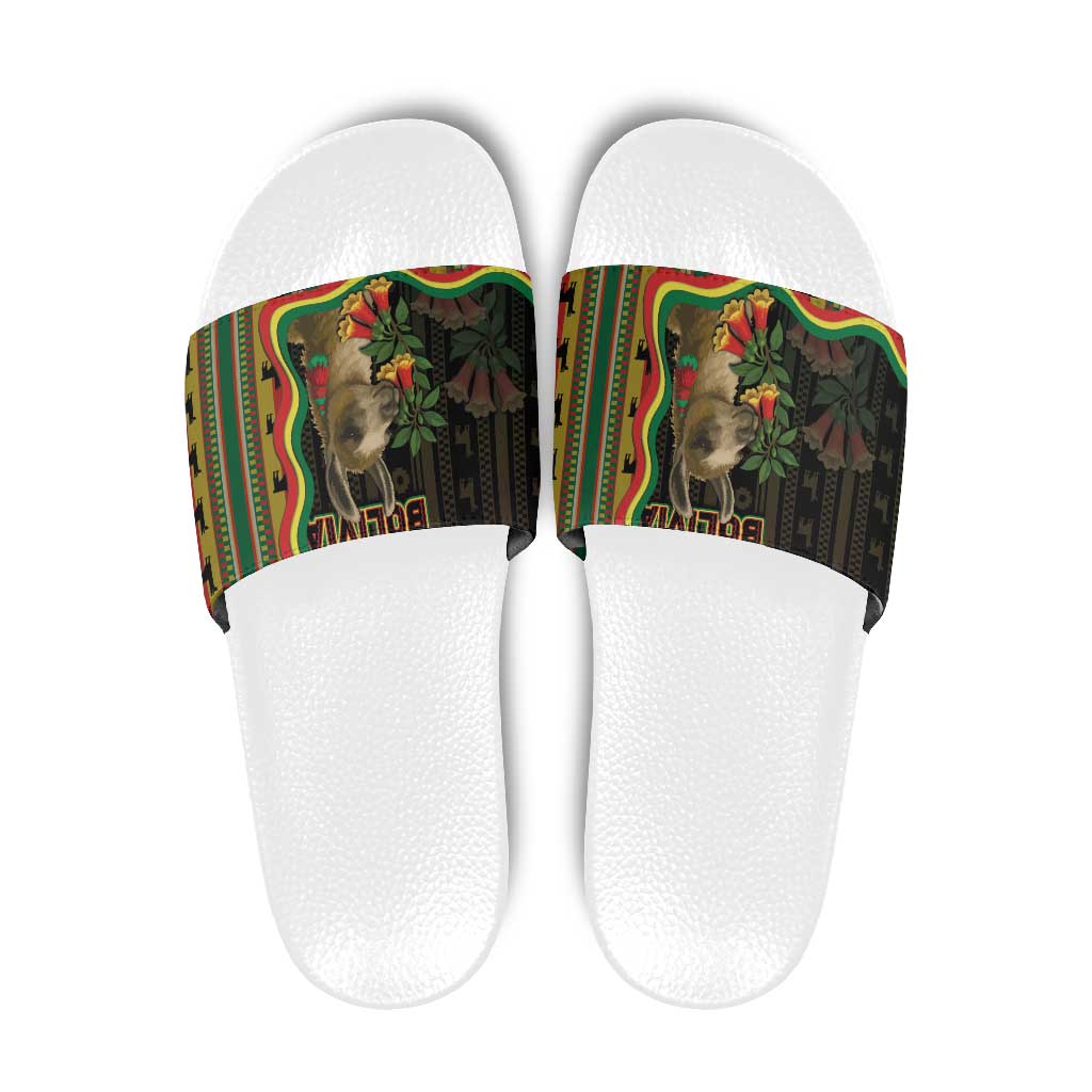 Bolivia Slide Sandals The Llama With Kantuta Over Andean Patterns DT05