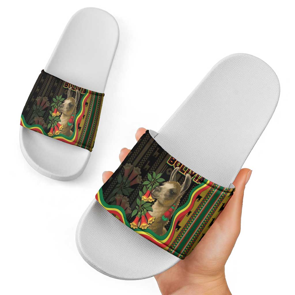 Bolivia Slide Sandals The Llama With Kantuta Over Andean Patterns DT05