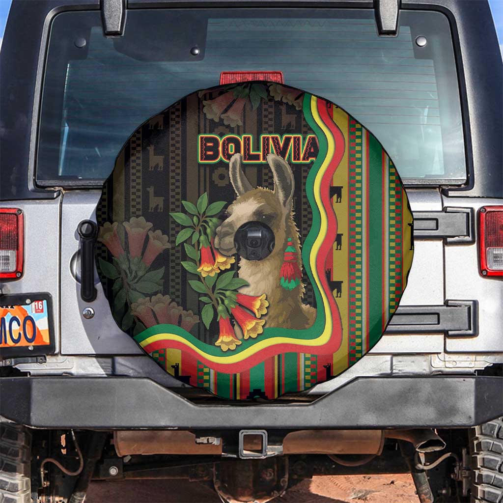 Bolivia Spare Tire Cover The Llama With Kantuta Over Andean Patterns DT05