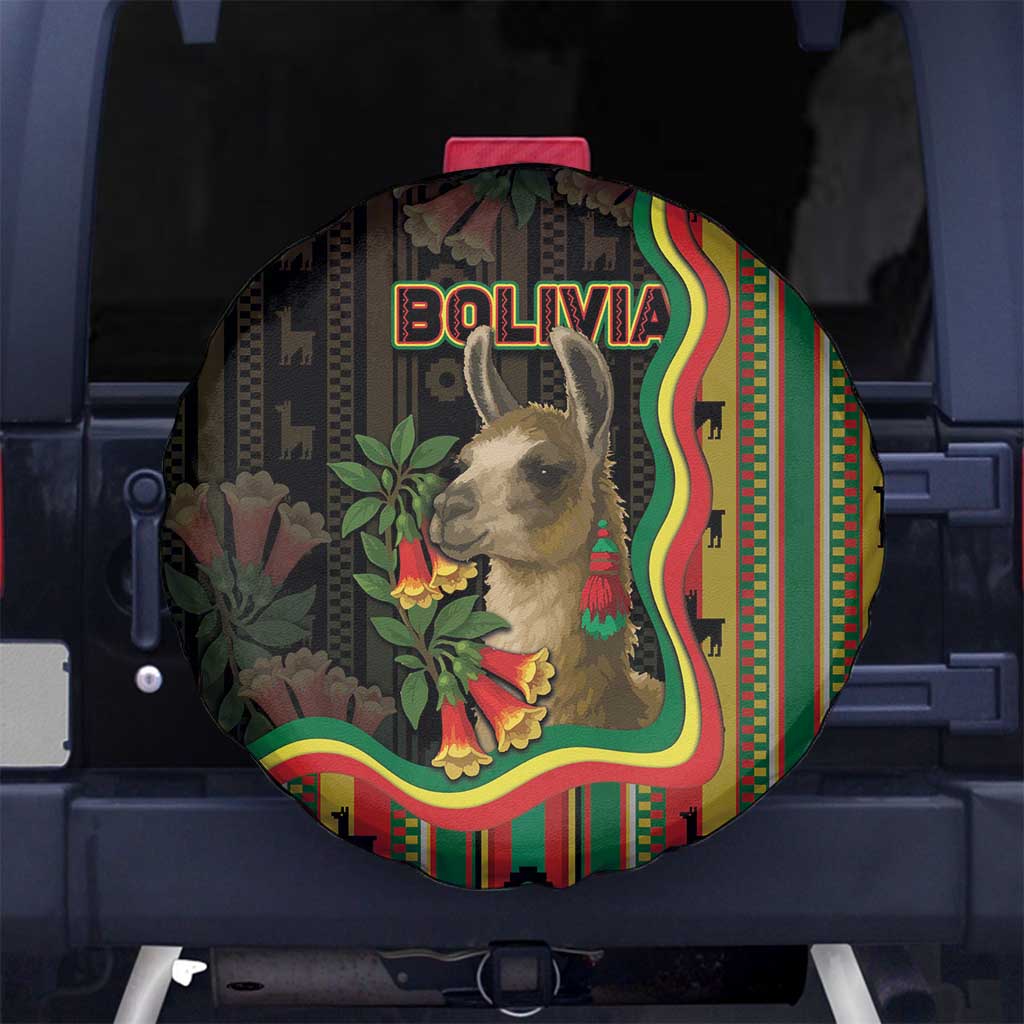 Bolivia Spare Tire Cover The Llama With Kantuta Over Andean Patterns DT05