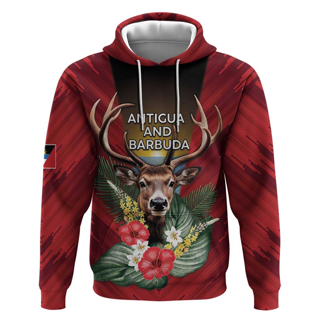 Personalized Antigua and Barbuda Hoodie Tropical Flowers Stag Deer DT05