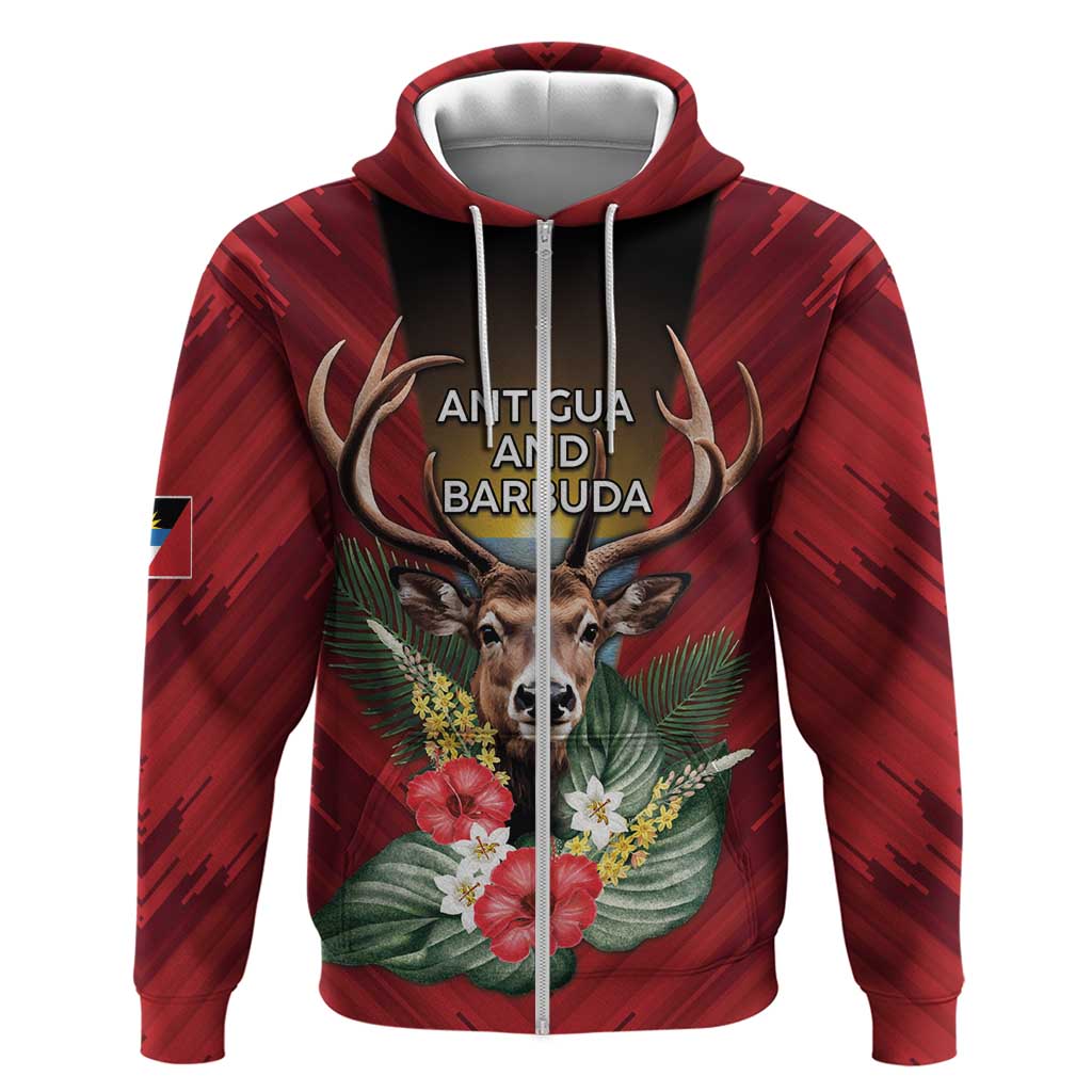 Personalized Antigua and Barbuda Hoodie Tropical Flowers Stag Deer DT05