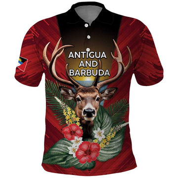 Personalized Antigua and Barbuda Polo Shirt Tropical Flowers Stag Deer DT05