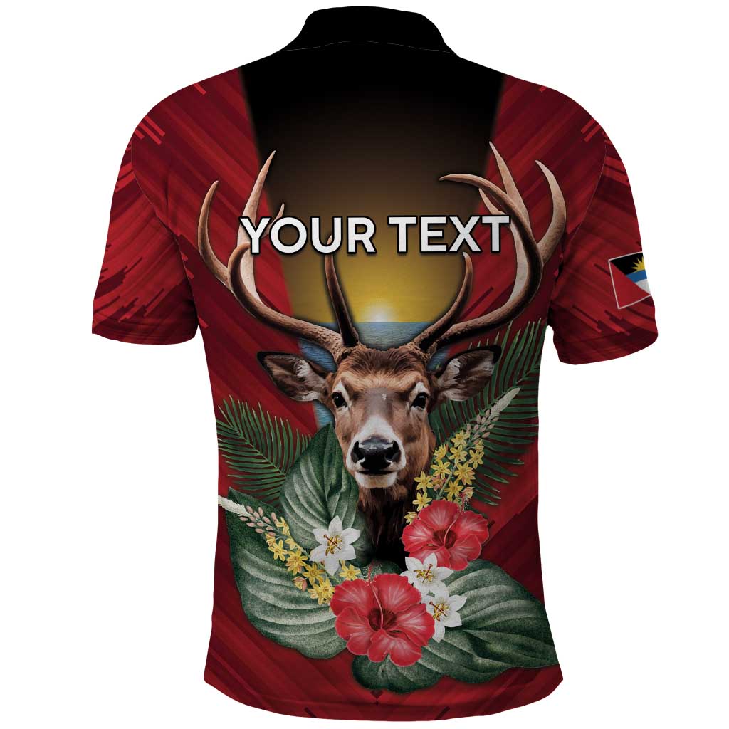 Personalized Antigua and Barbuda Polo Shirt Tropical Flowers Stag Deer DT05