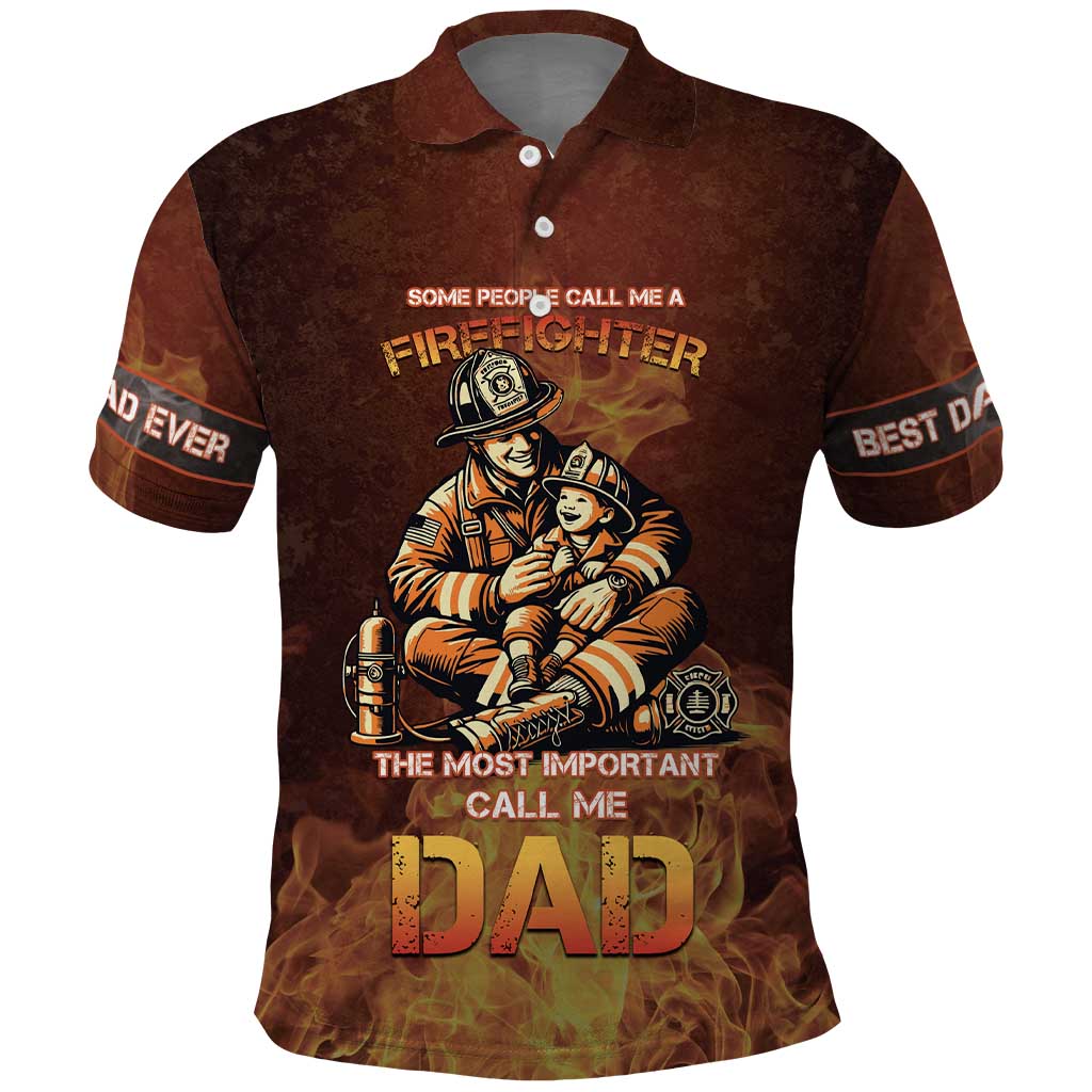 Firefighter Fathers Day Polo Shirt Best Dad Ever DT05