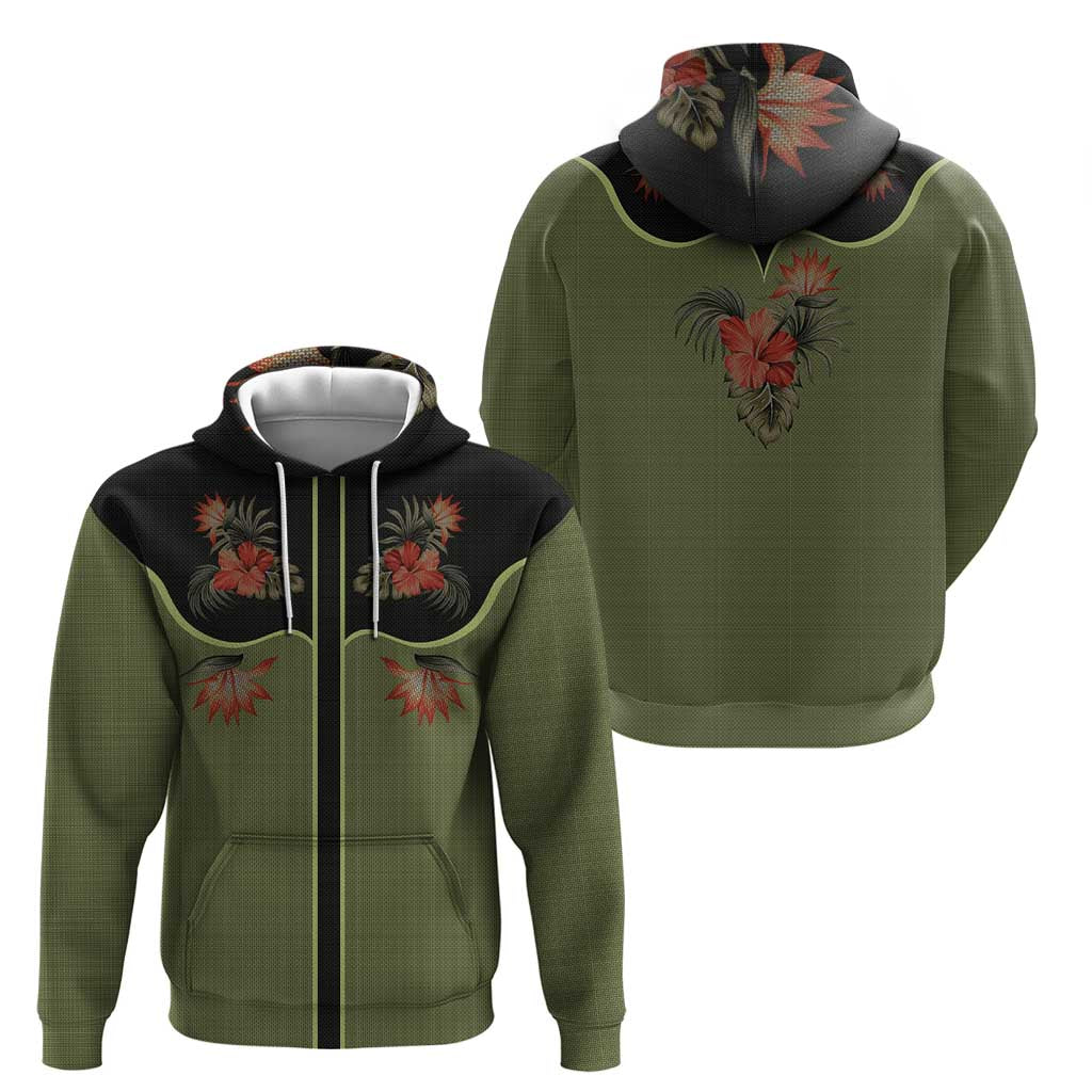 Western Yoke Hoodie Tropical Hibiscus Cowboy Style DT05