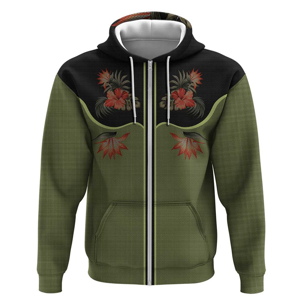 Western Yoke Hoodie Tropical Hibiscus Cowboy Style DT05