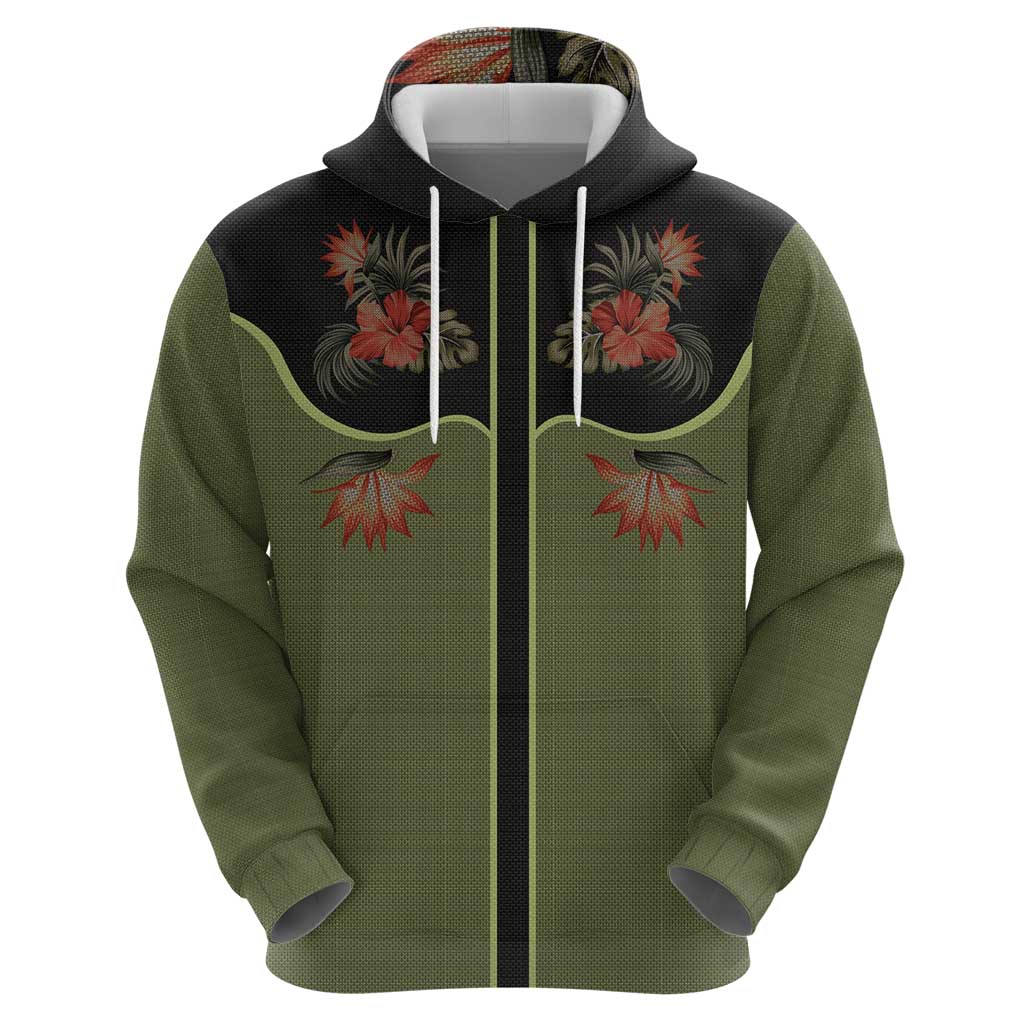 Western Yoke Hoodie Tropical Hibiscus Cowboy Style DT05