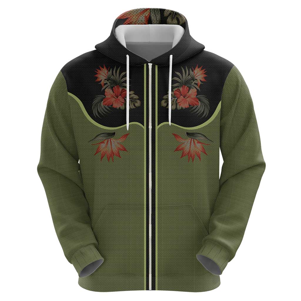 Western Yoke Hoodie Tropical Hibiscus Cowboy Style DT05